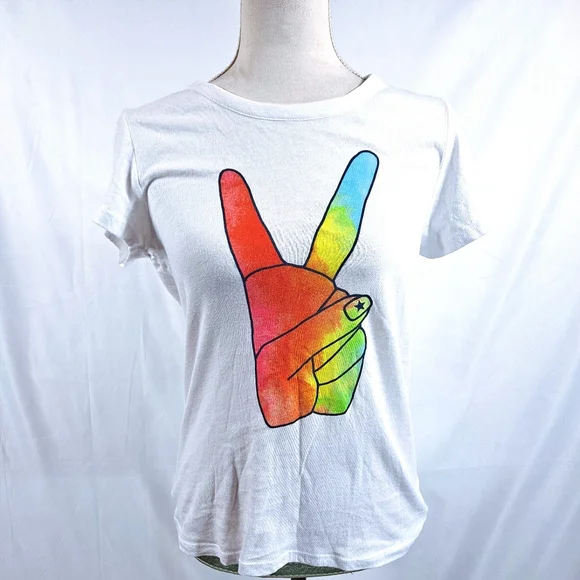 Chaser White Rainbow Peace Logo Short Sleeve T-shirt - Picture 1 of 4